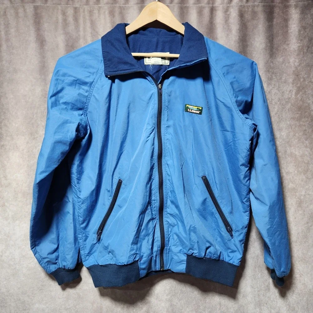 vtg Men's LL BEAN Warm Up Bomber Jacket 3 season Lined Blue windbreaker‎ L Tall